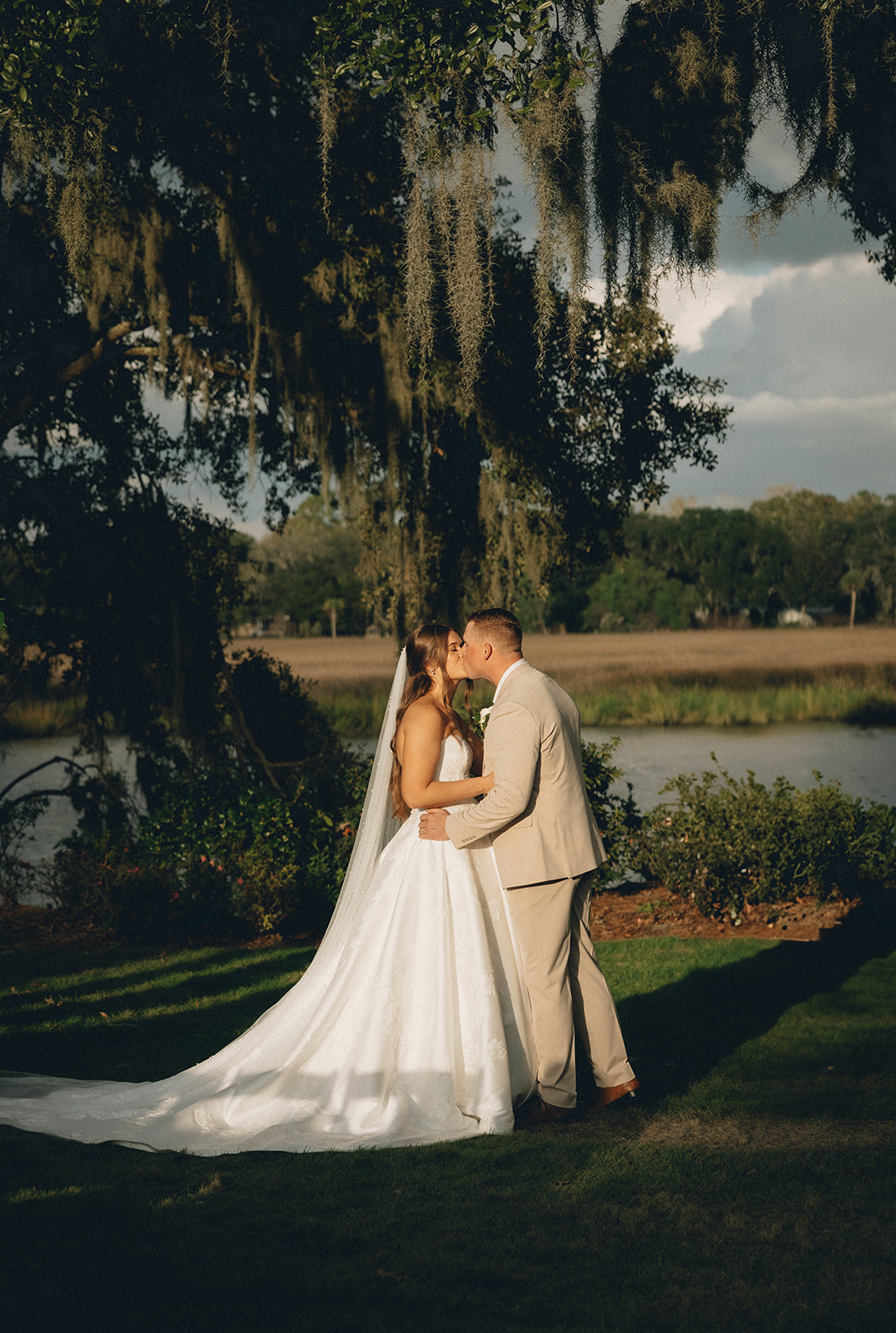 Magnolia Plantation wedding ceremony and first kiss.